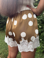 Polka Dot Lace Trim Satin Shorts