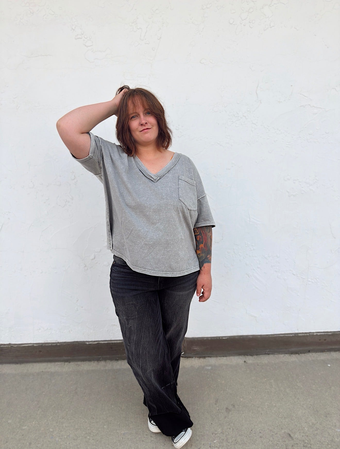 Curvy - Vintage Wash Boxy Knit Top