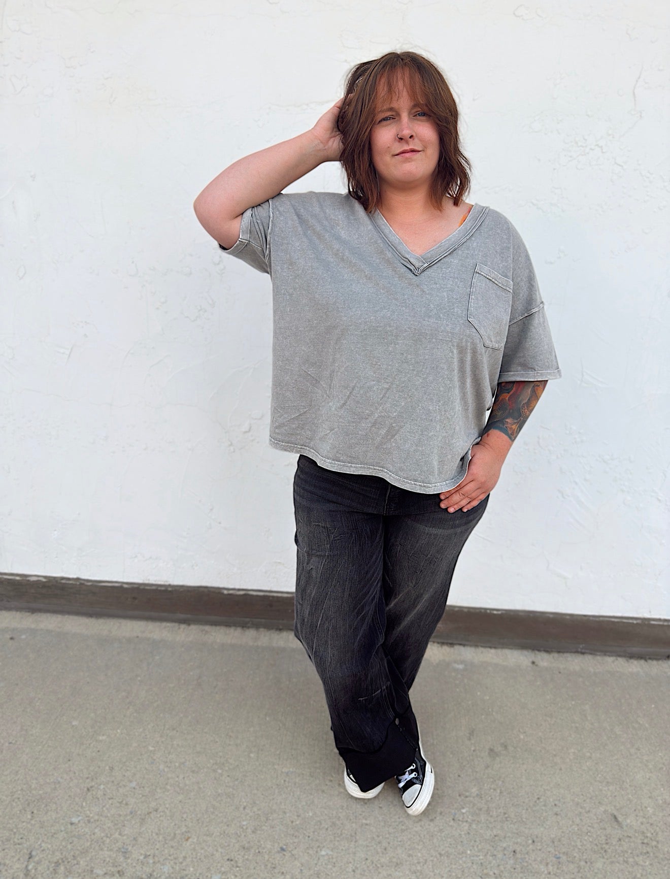 Curvy - Vintage Wash Boxy Knit Top