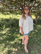 Curvy - Stripe Button Down Boxy Top
