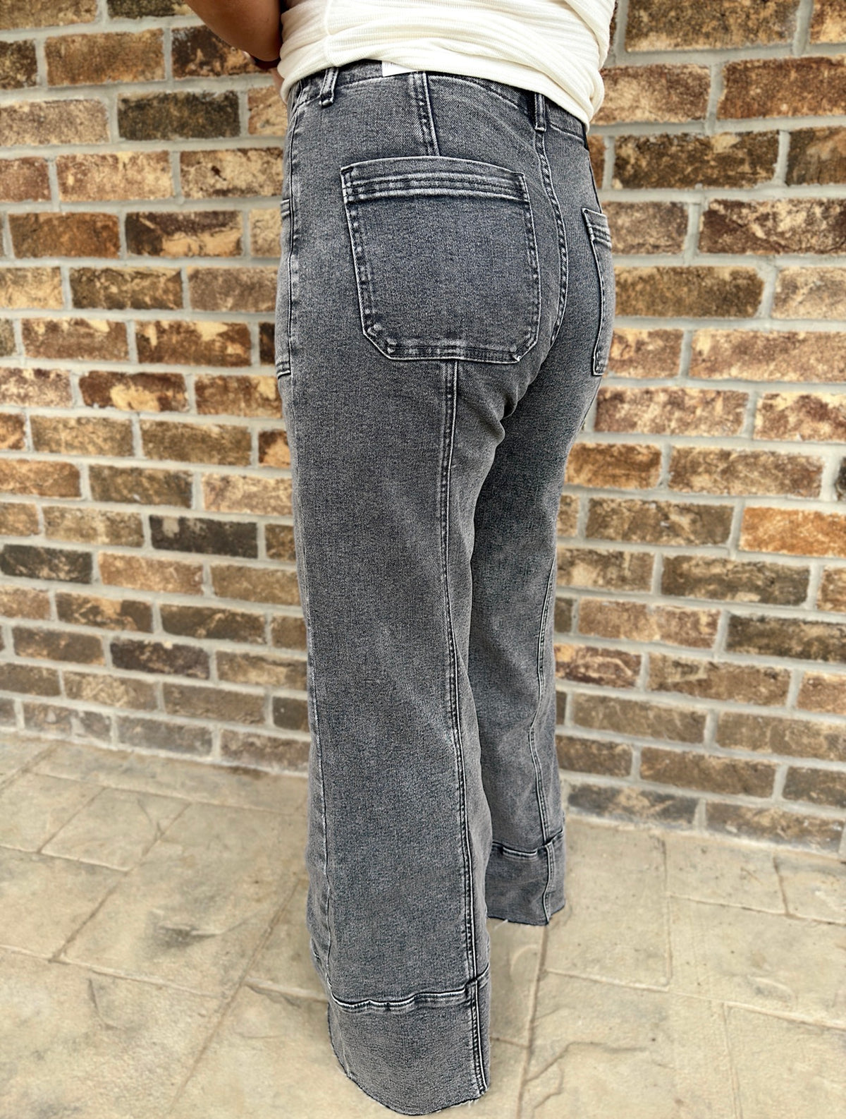 High Rise Grey Wash Palazzo Jeans