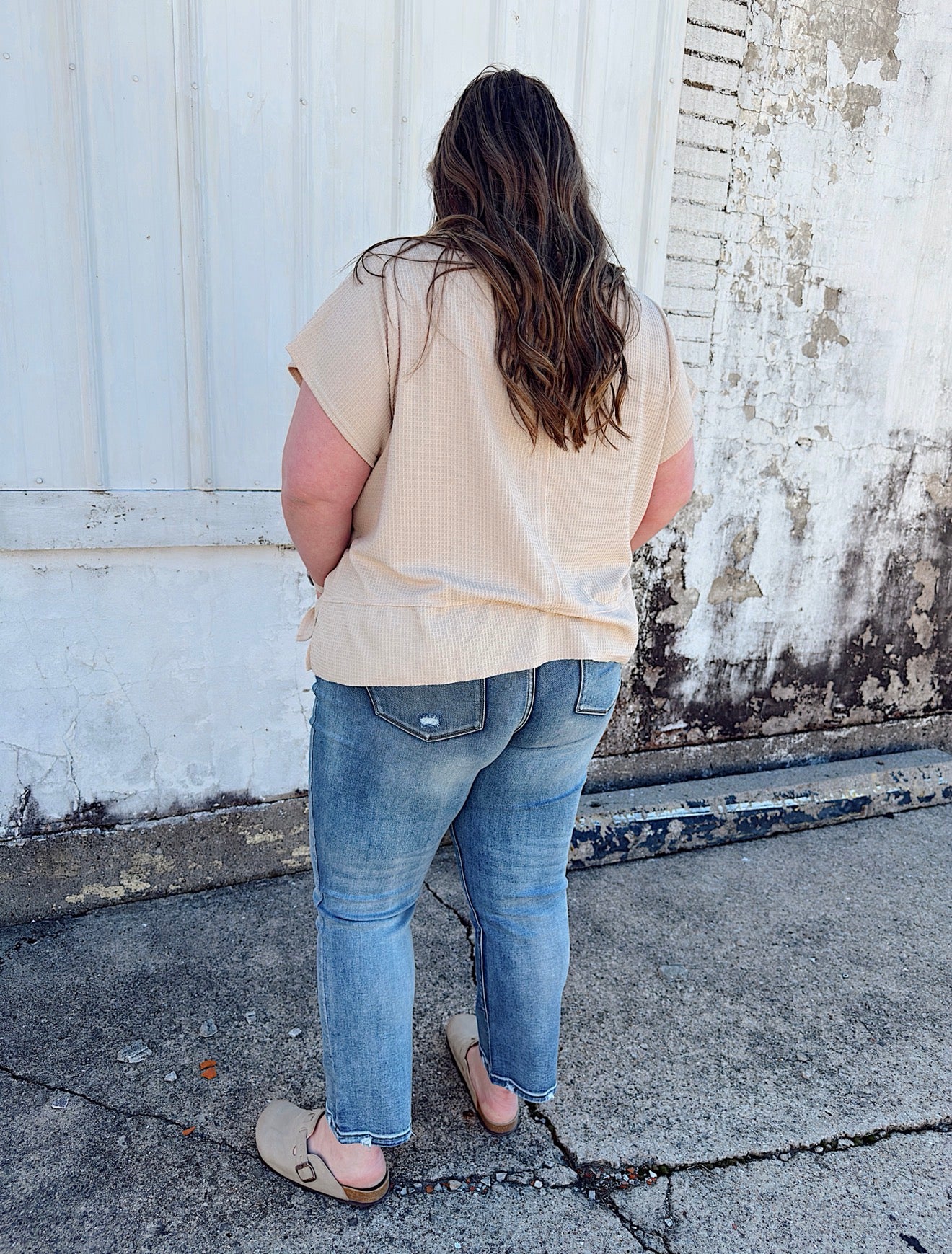Curvy - Flared Hem Waffle Knit Casual Top