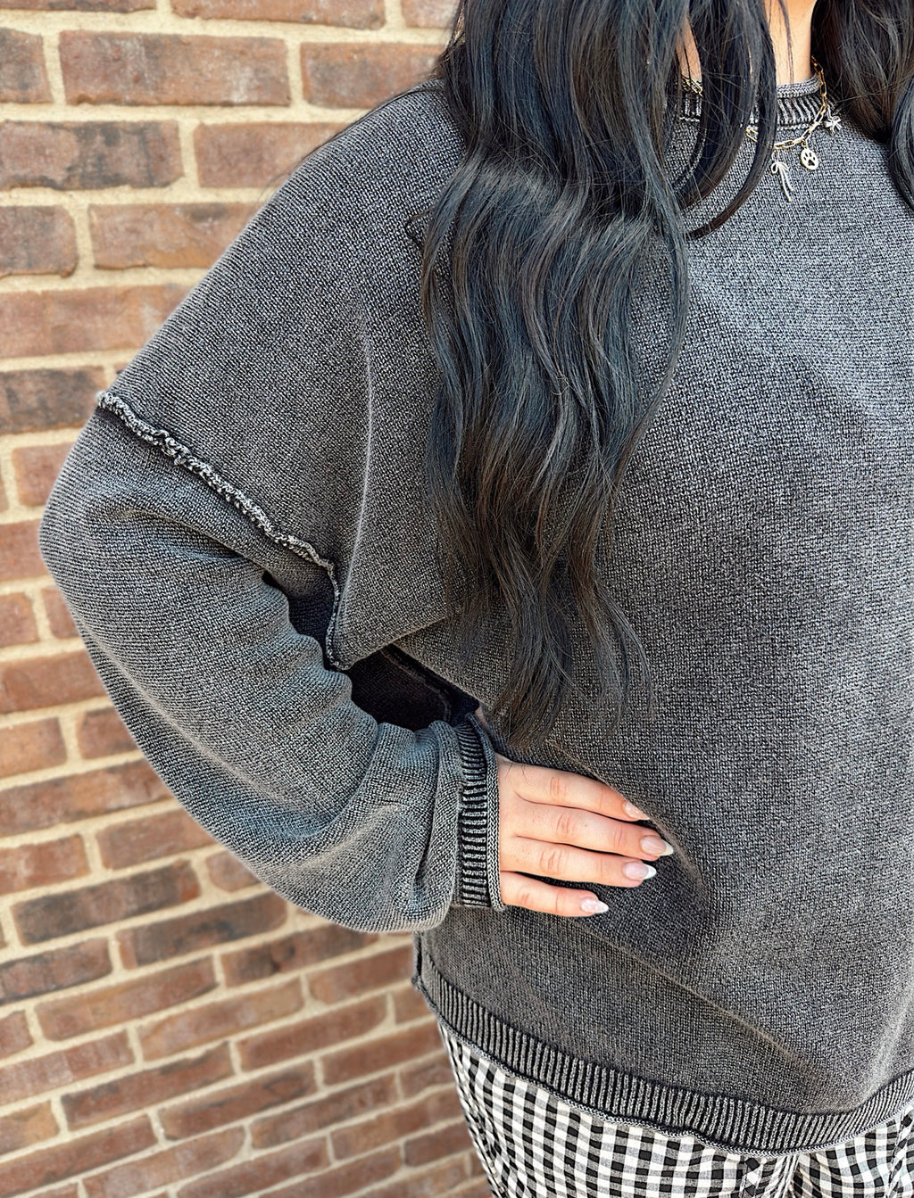Vintage Wash Raw Edge Sweater