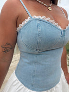 Lace Detail Denim Mini Dress