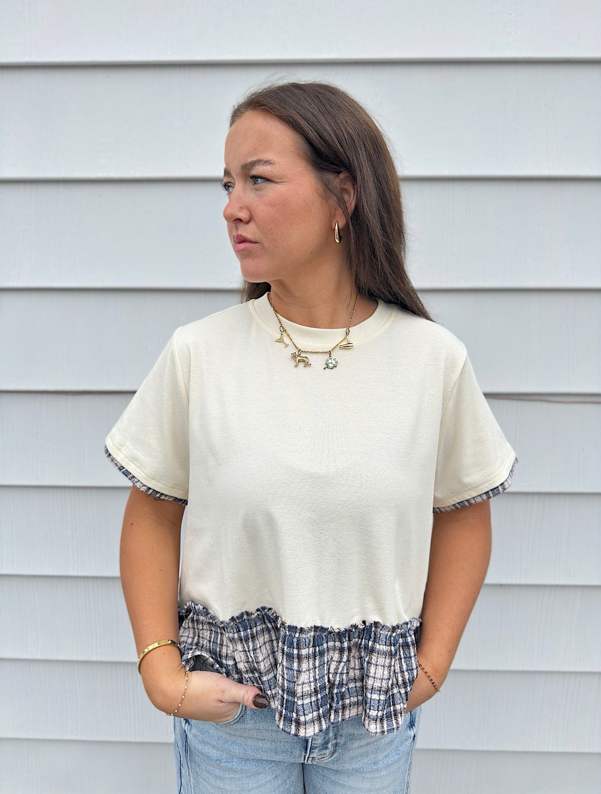 Plaid Peplum Blouse