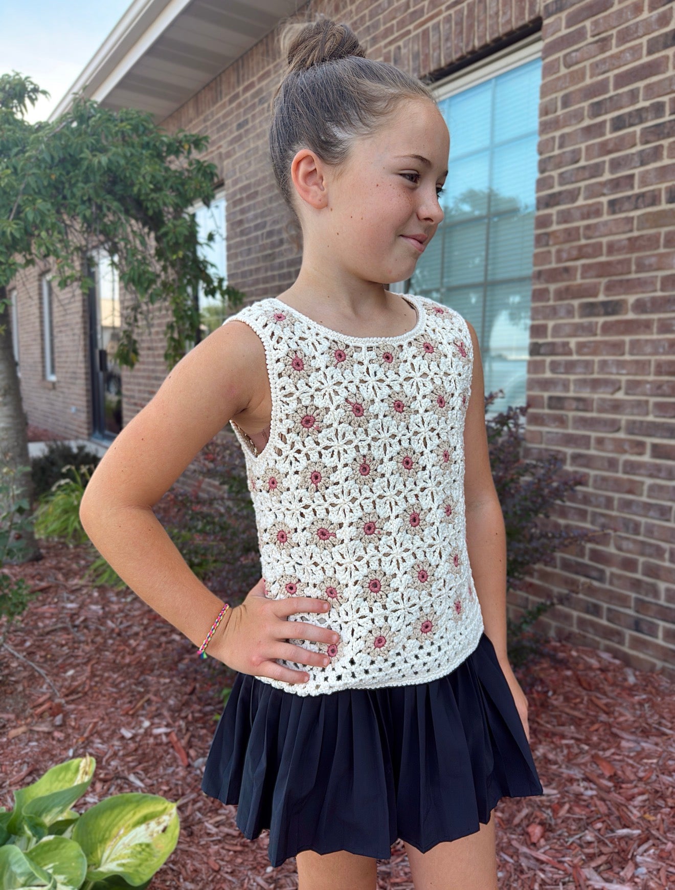 Tween - Floral Crochet Top