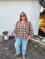 Curvy - Harvest Plaid Button-Up Top