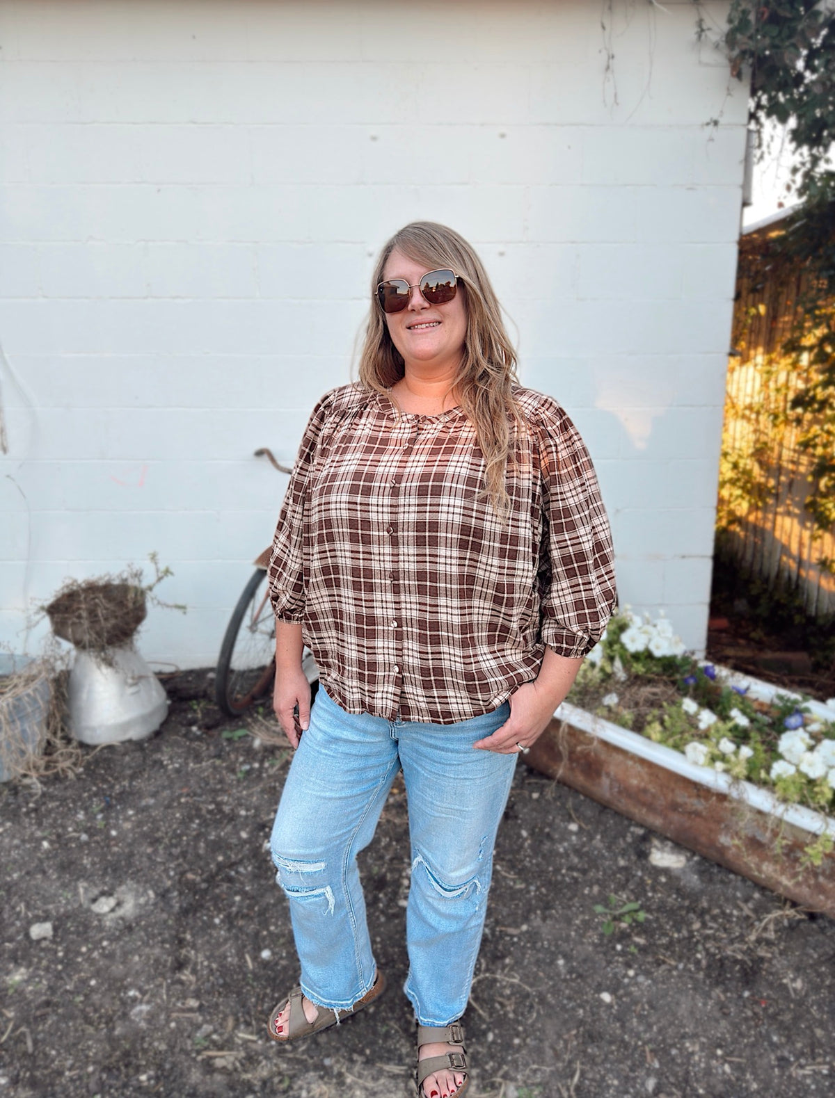 Curvy - Harvest Plaid Button-Up Top