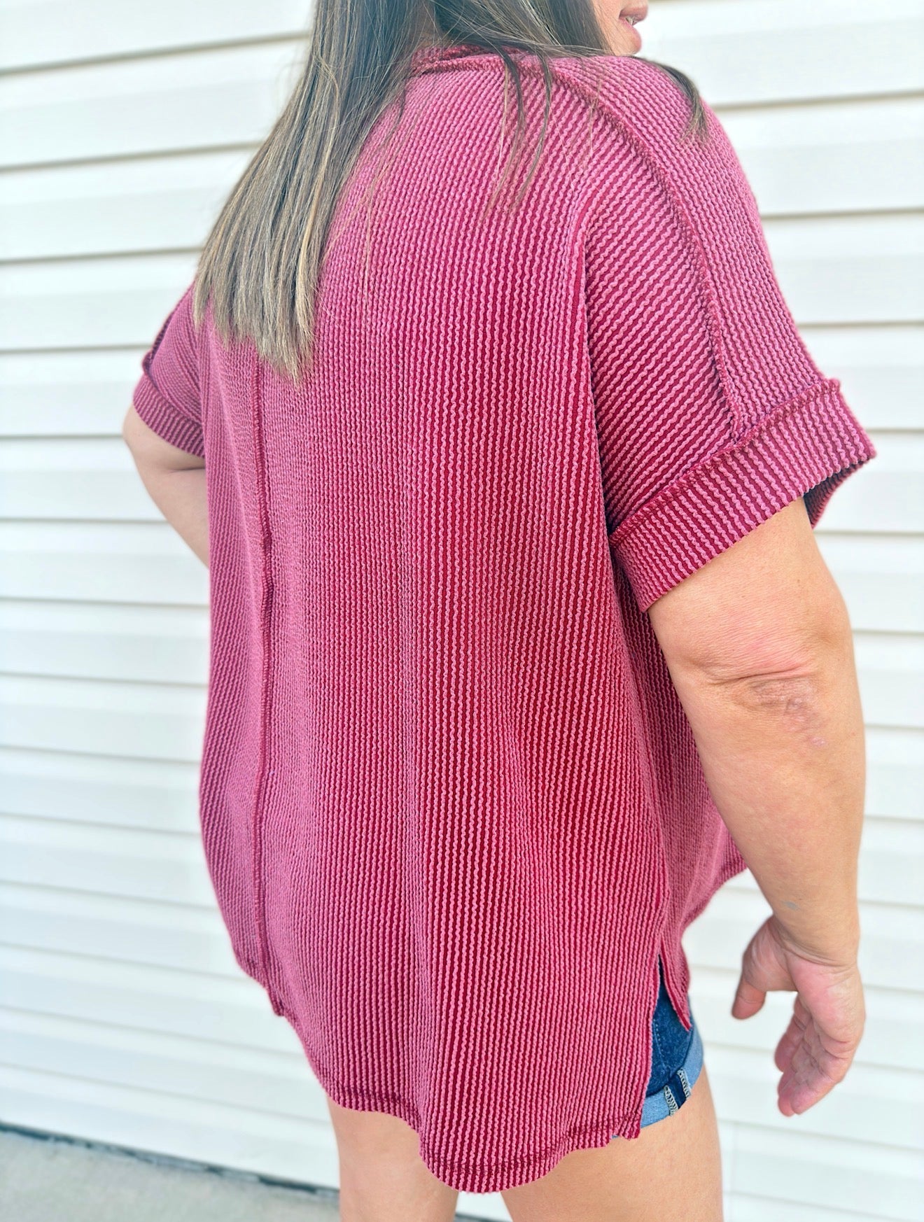 Curvy - Ribbed Cuff Sleeve Top