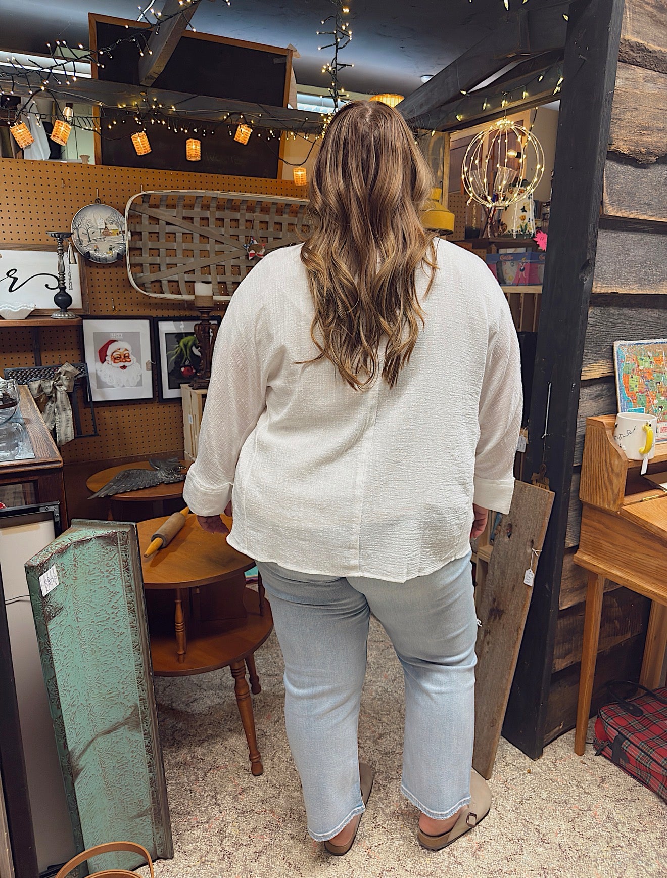 Curvy - Dolman Sleeve Button Down Gauze Shirt