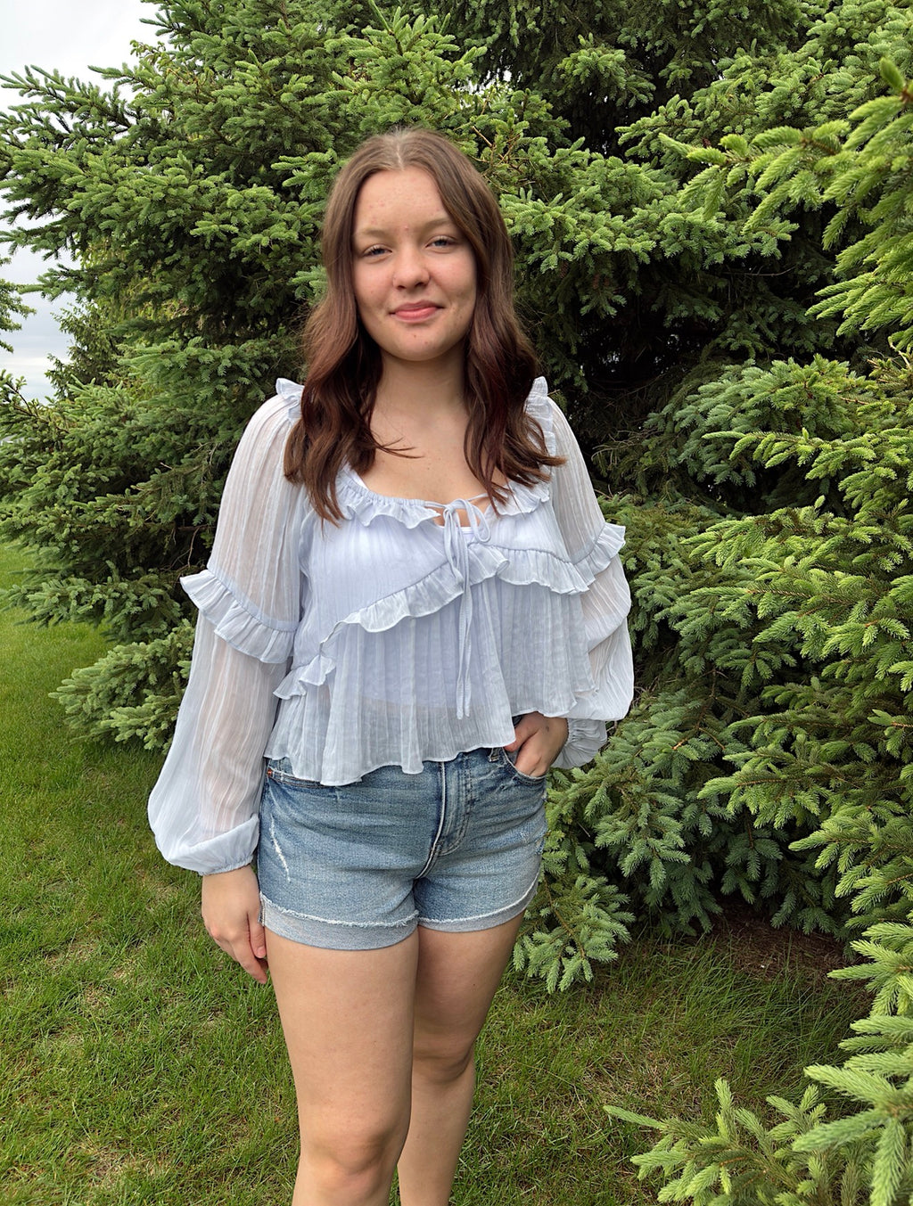 High Rise Denim Frayed Hem Shorts