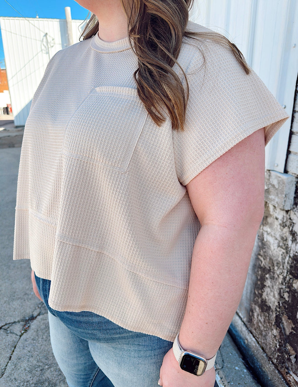 Curvy - Flared Hem Waffle Knit Casual Top