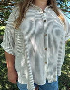 Curvy - Stripe Button Down Boxy Top