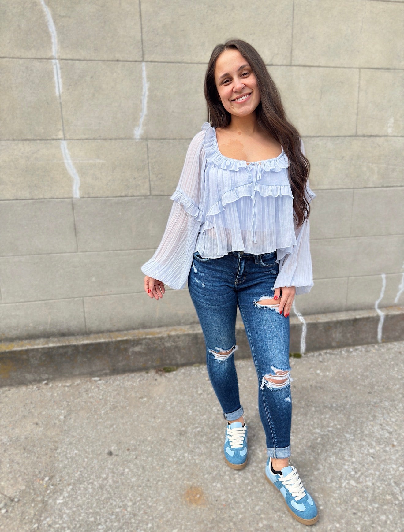 Scoop Neck Ruffle Detail Blouse