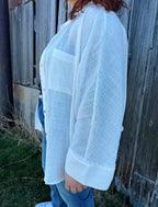 Curvy - Dolman Sleeve Button Down Gauze Shirt