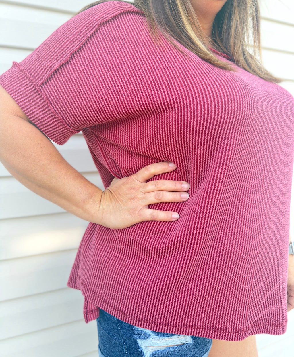 Curvy - Ribbed Cuff Sleeve Top