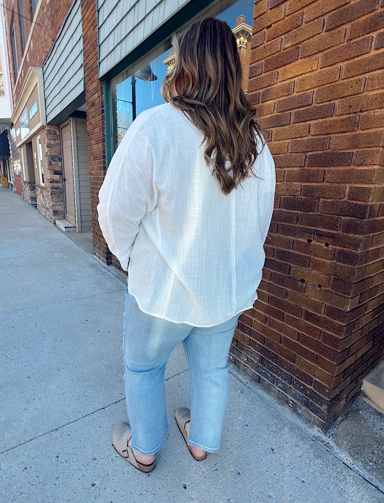 Curvy - Dolman Sleeve Button Down Gauze Shirt