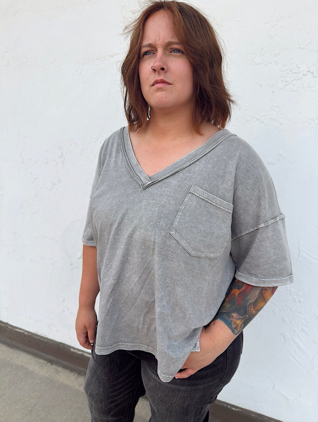 Curvy - Vintage Wash Boxy Knit Top