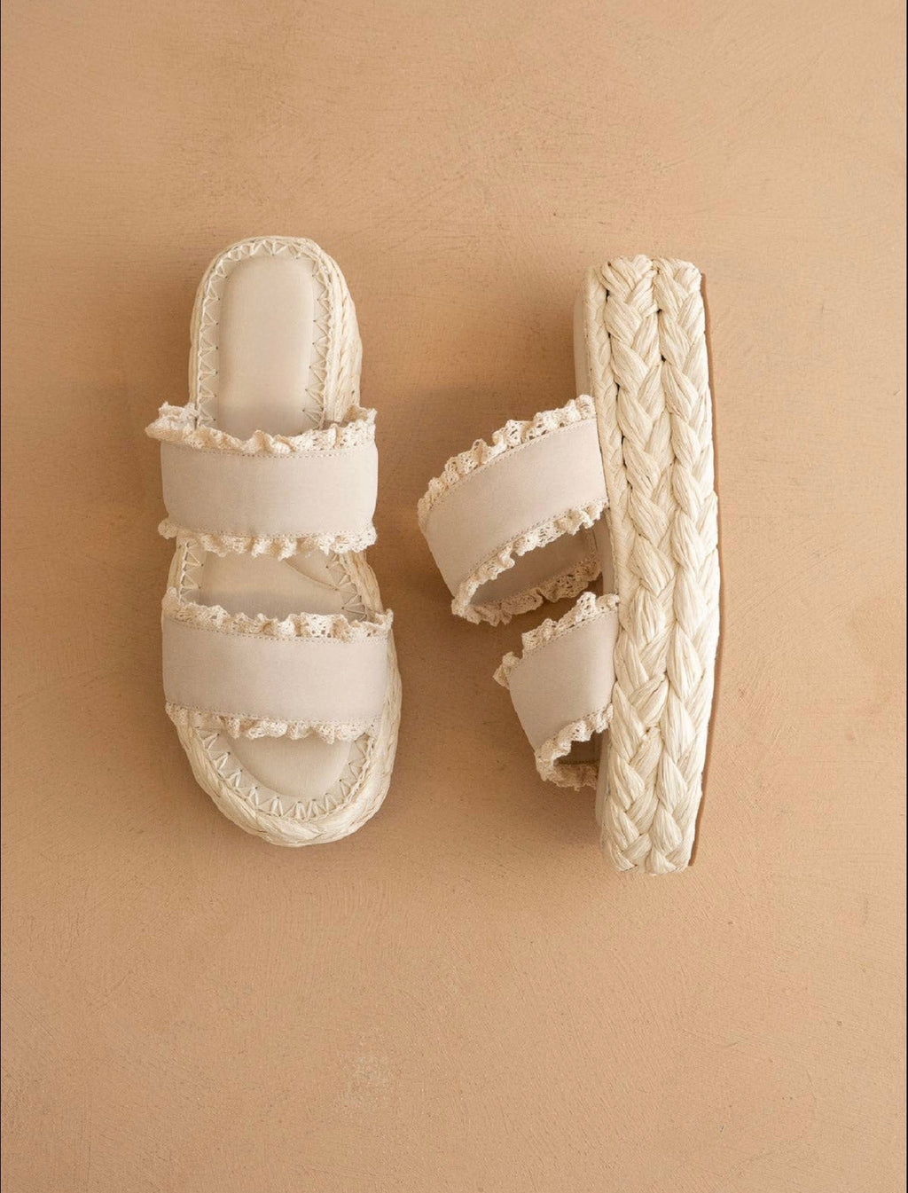 The Polly | Cream Ruffle Strap Platform Sandal