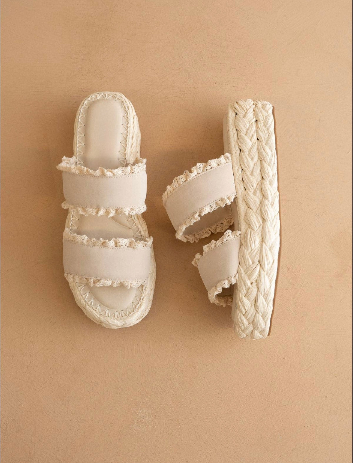 The Polly | Cream Ruffle Strap Platform Sandal