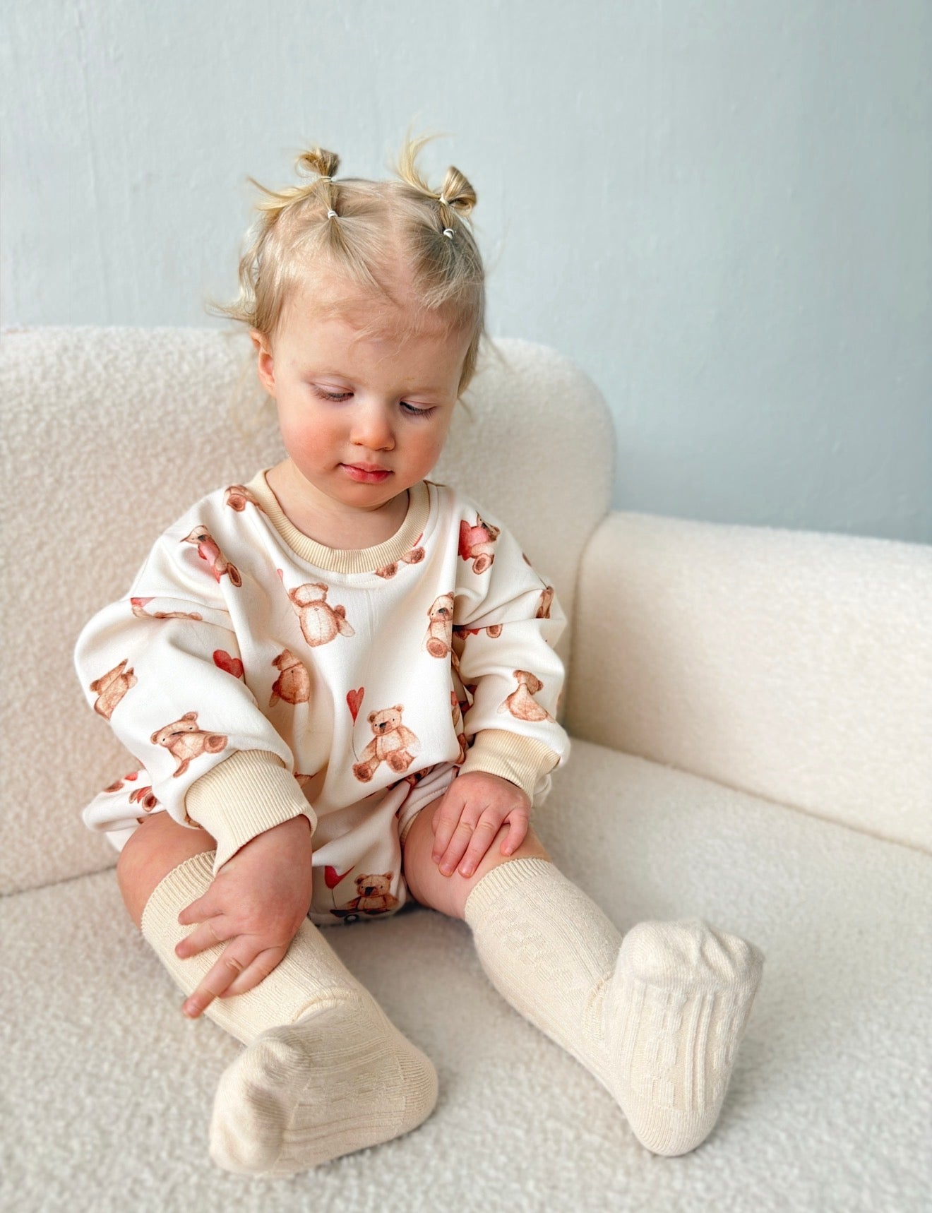 Teddy Bear Hearts Sweatshirt Romper