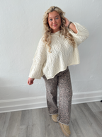 Brown Leopard Frayed Edge Wide Leg High Waist Jeans