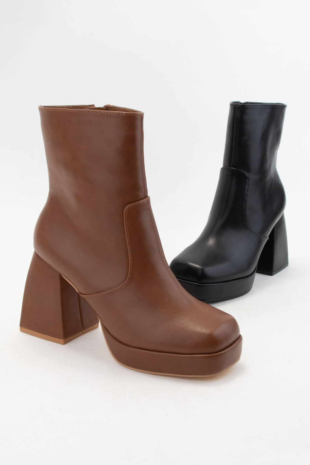 Square-Toe Chunky Flare Block Heel Ankle Boots