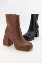 Square-Toe Chunky Flare Block Heel Ankle Boots