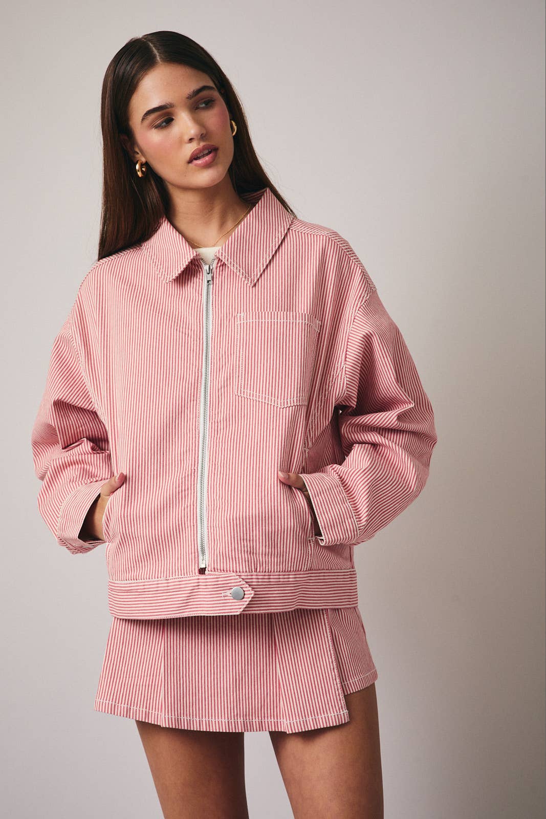 Stripe Stretch Zip-Up Jacket