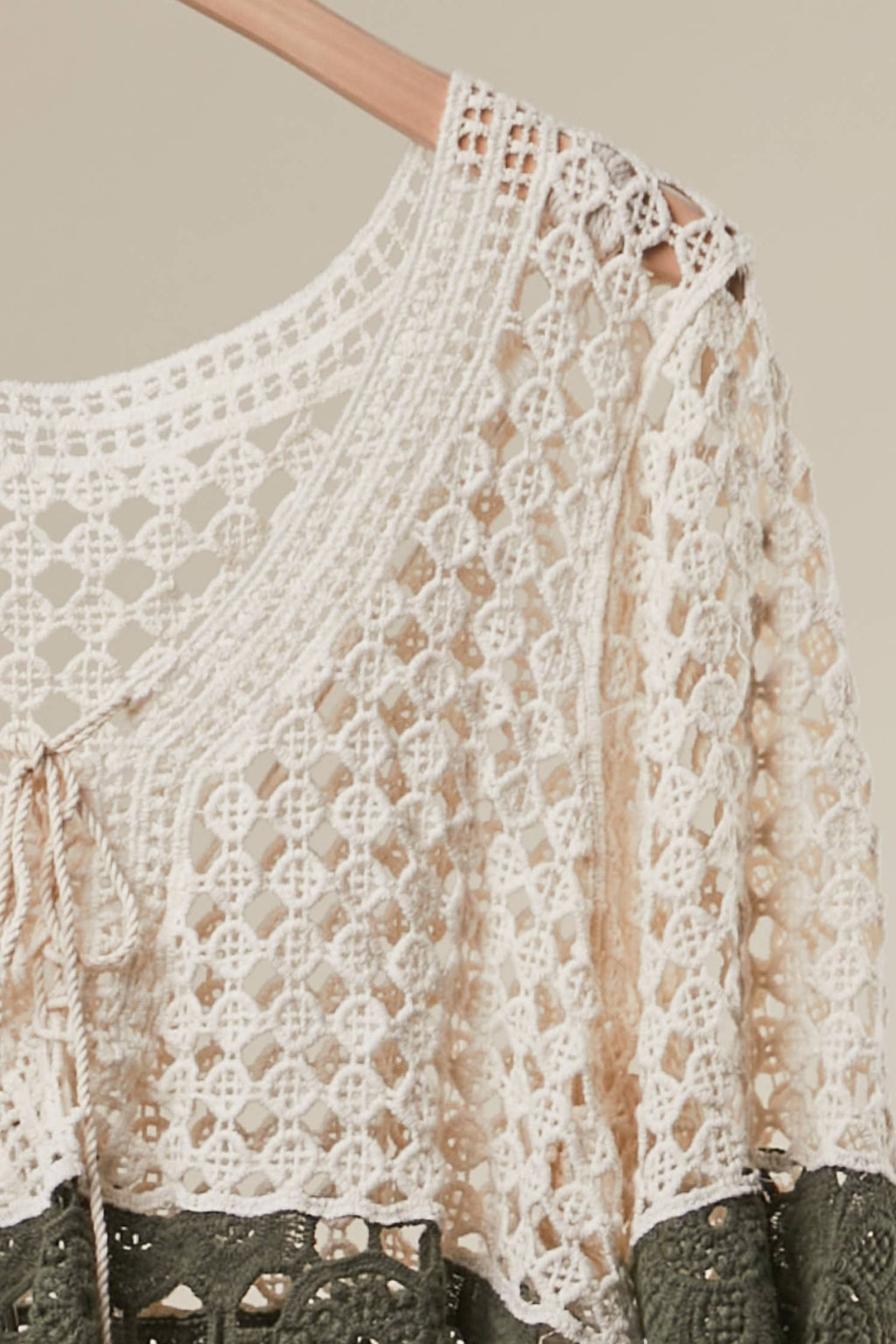 Olive Color Block Crochet Top