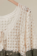 Olive Color Block Crochet Top