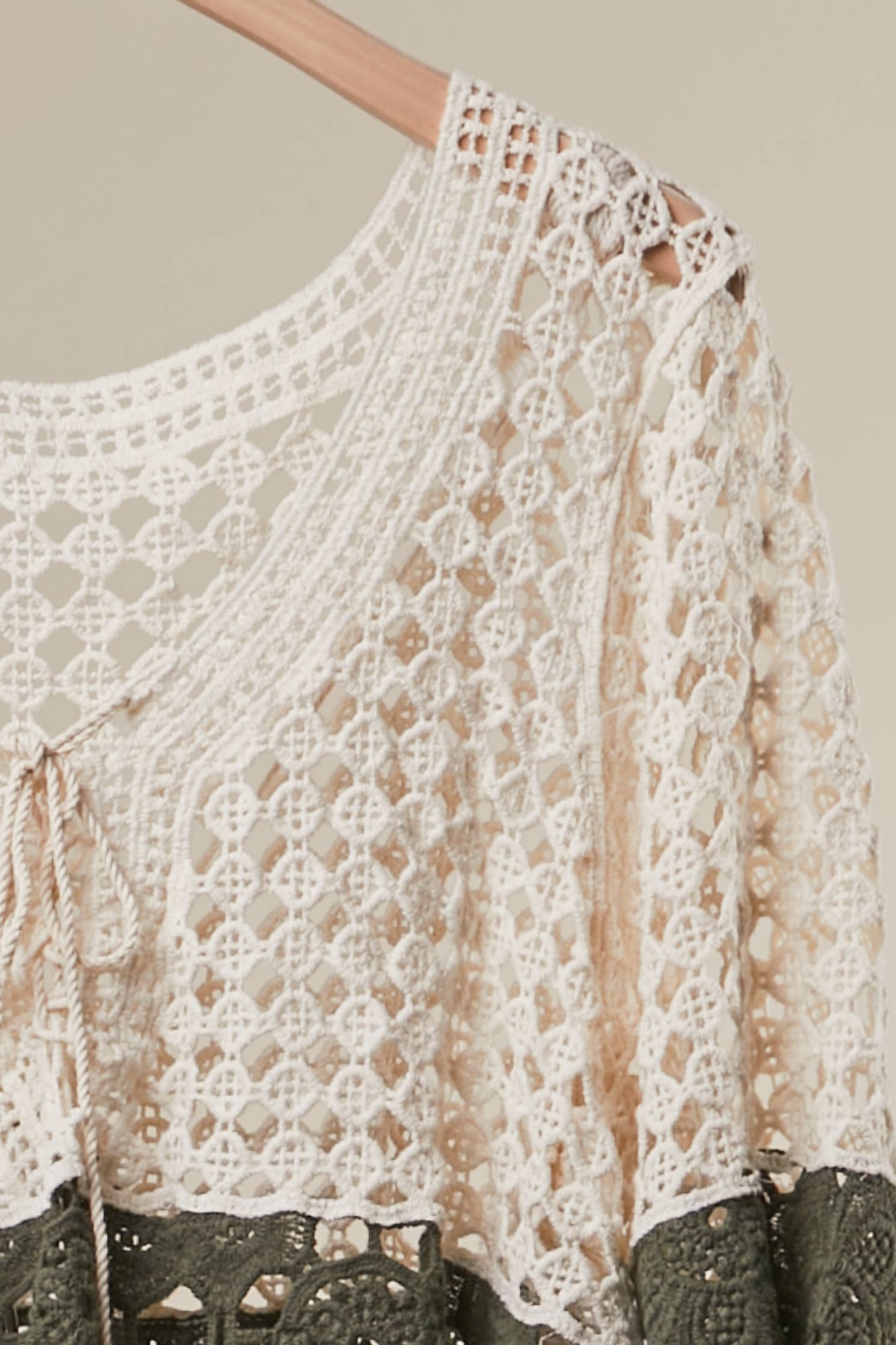Olive Color Block Crochet Top
