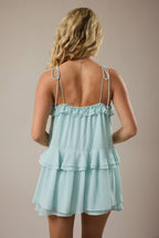 Ruffle Detail Shoulder Tie Flare Romper