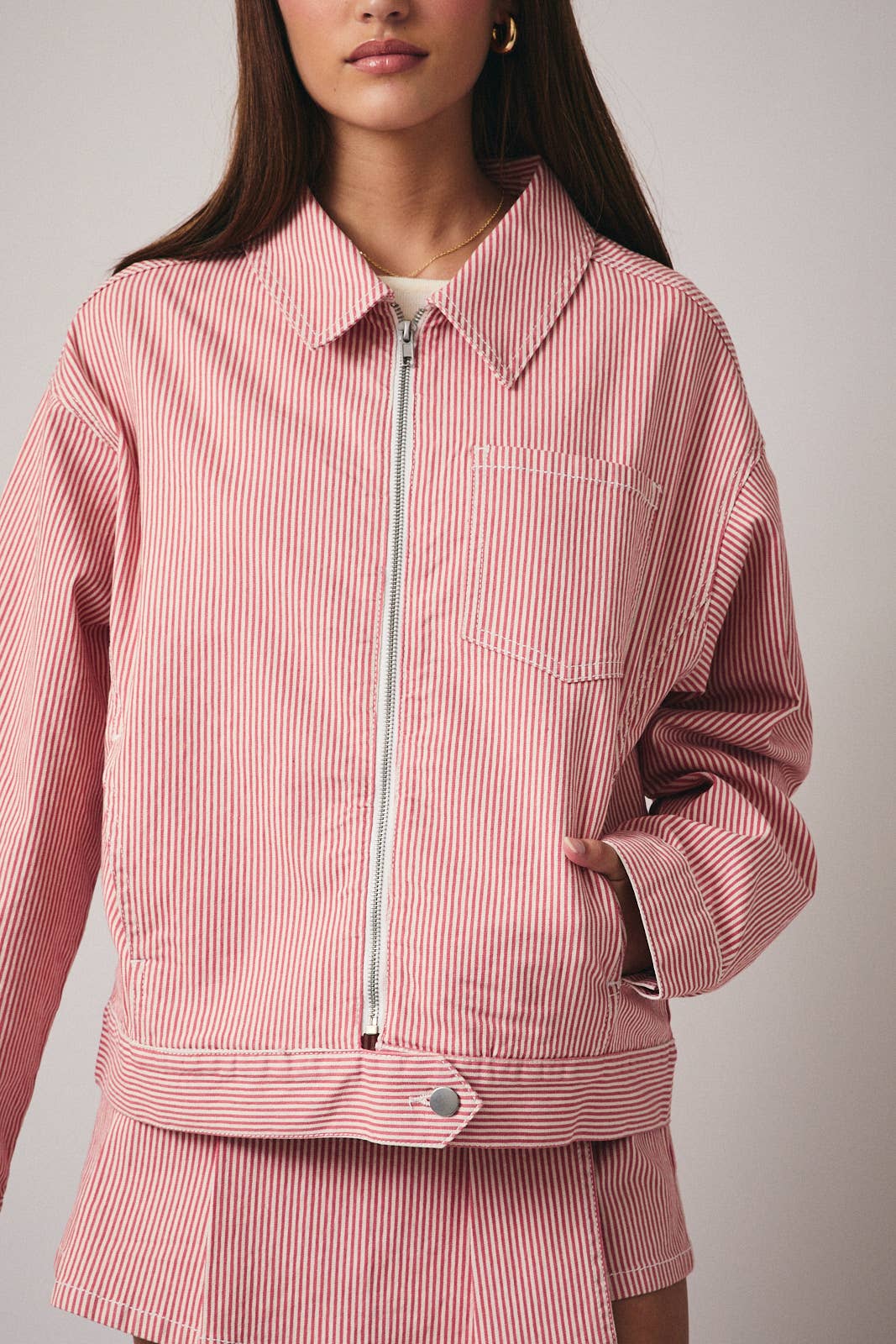Stripe Stretch Zip-Up Jacket