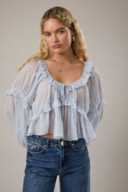 Scoop Neck Ruffle Detail Blouse