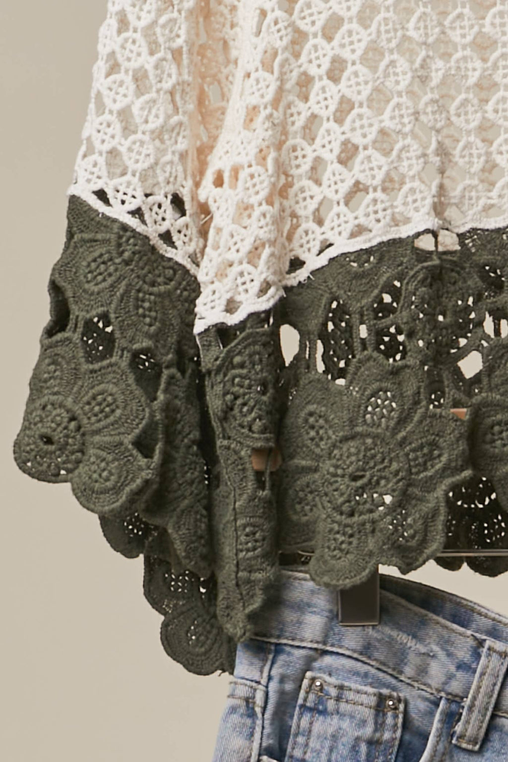 Olive Color Block Crochet Top