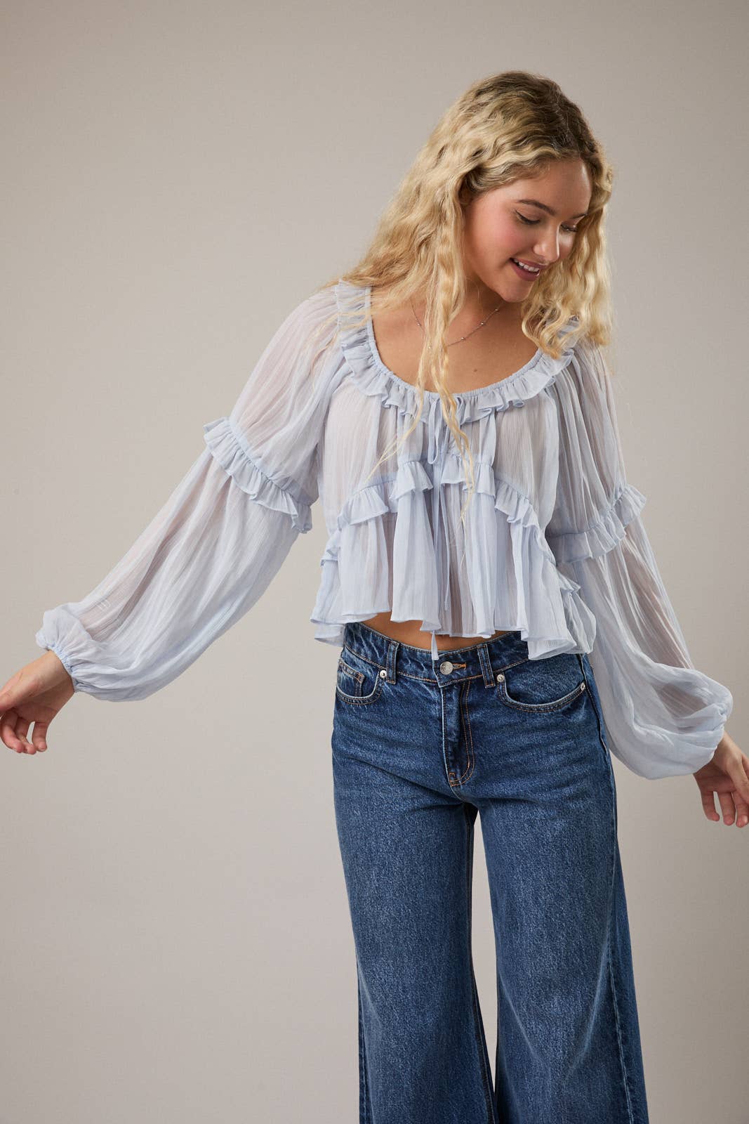 Scoop Neck Ruffle Detail Blouse