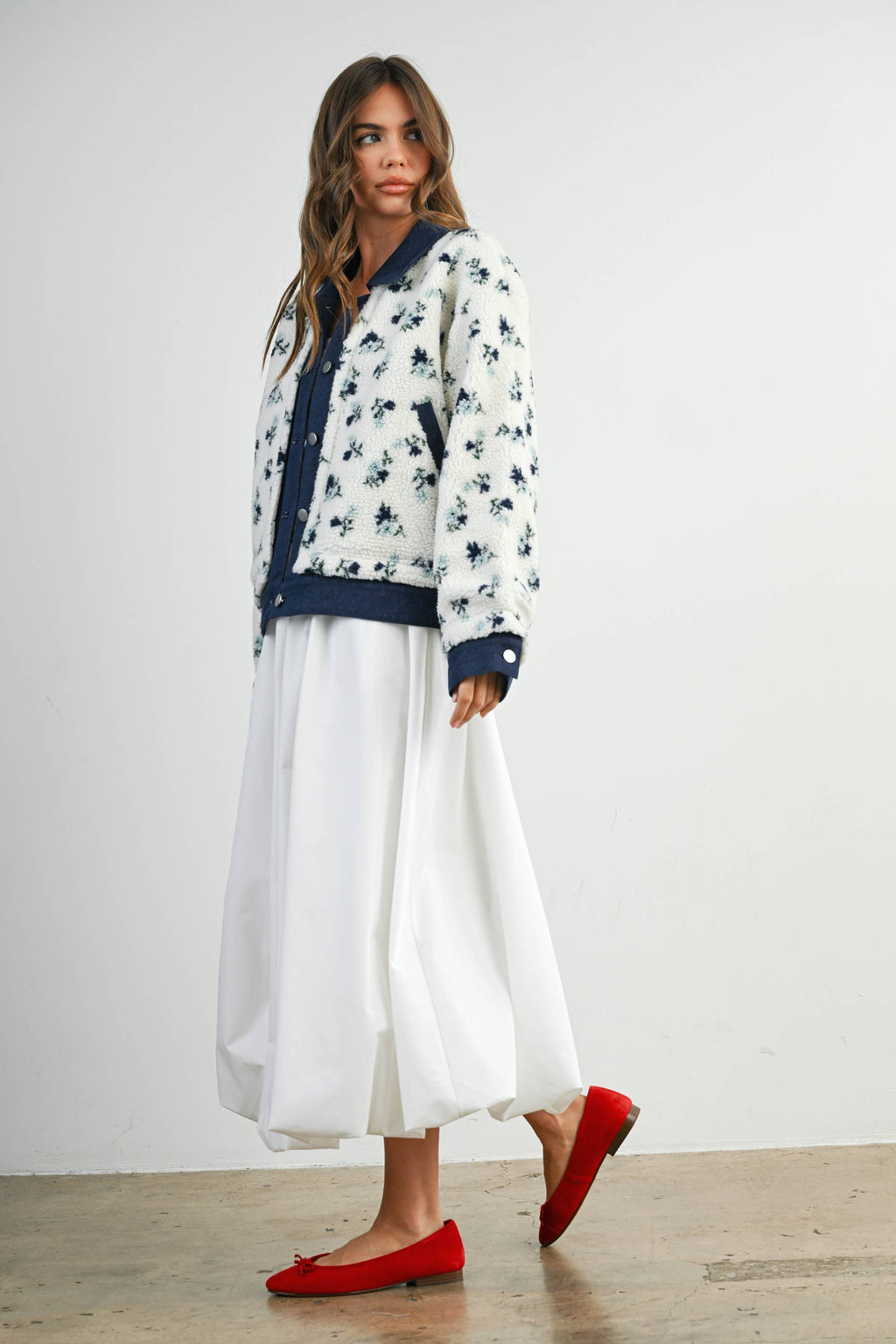 Floral  Collared Button-Down Jacket